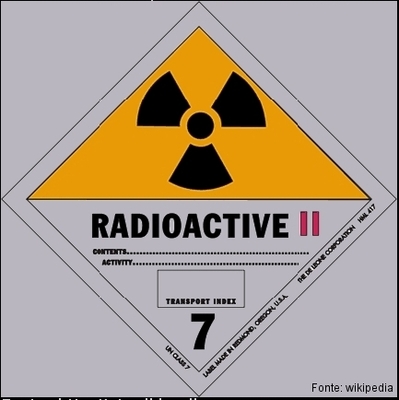 Símbolo alerta de produto radioativo.
 <br /><br />
Palavras-chave: Luz, gases, partículas, raios gama, energia nuclear, átomos, radioatividade.